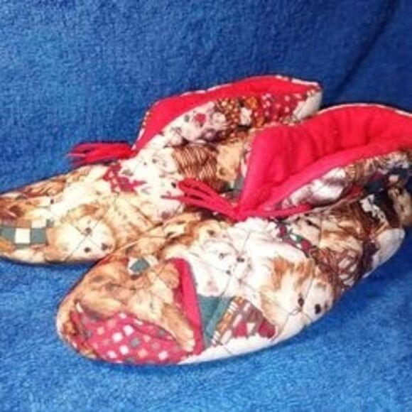 Vintage Cozeez Womens Large 8-9 Dog Graphic Quilted Bootie Slippers Made in USA - Picture 1 of 4